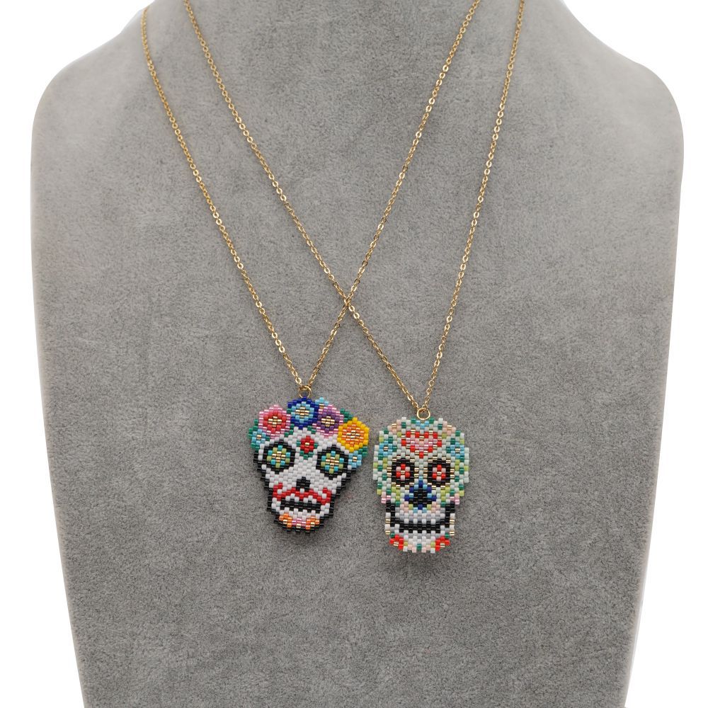 Wholesale Colorful Beaded Skull Necklaces